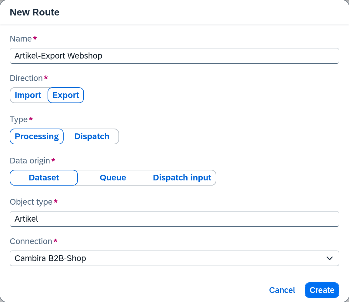 Create a route — Artikel-Export Webshop