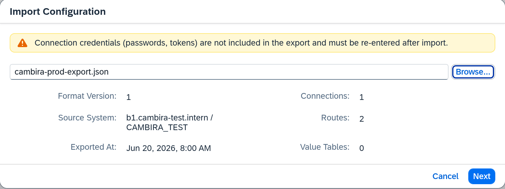Import dialog step 1: file selected
