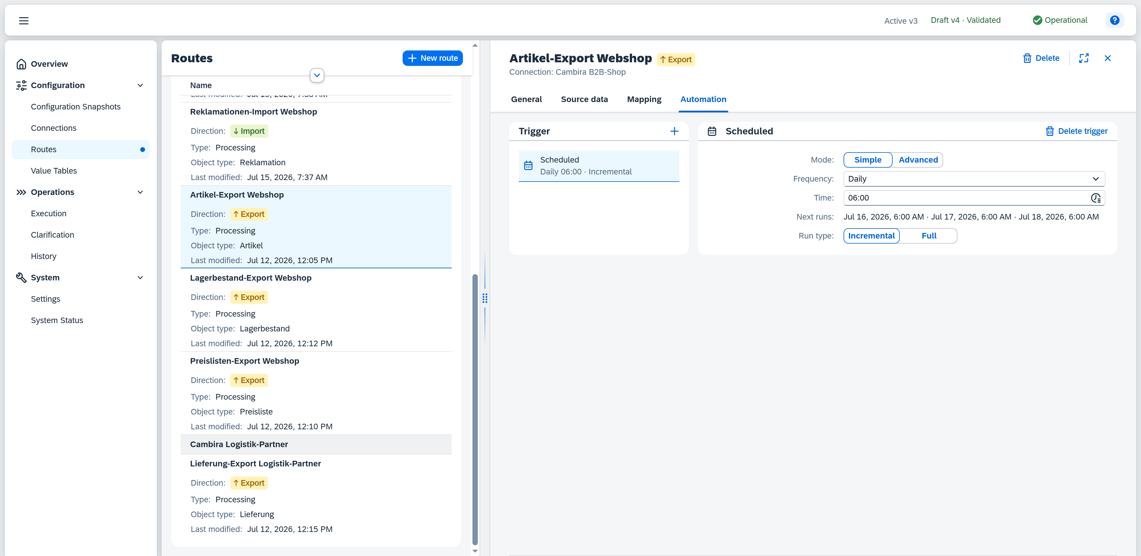 Routes — Automation, scheduled trigger
