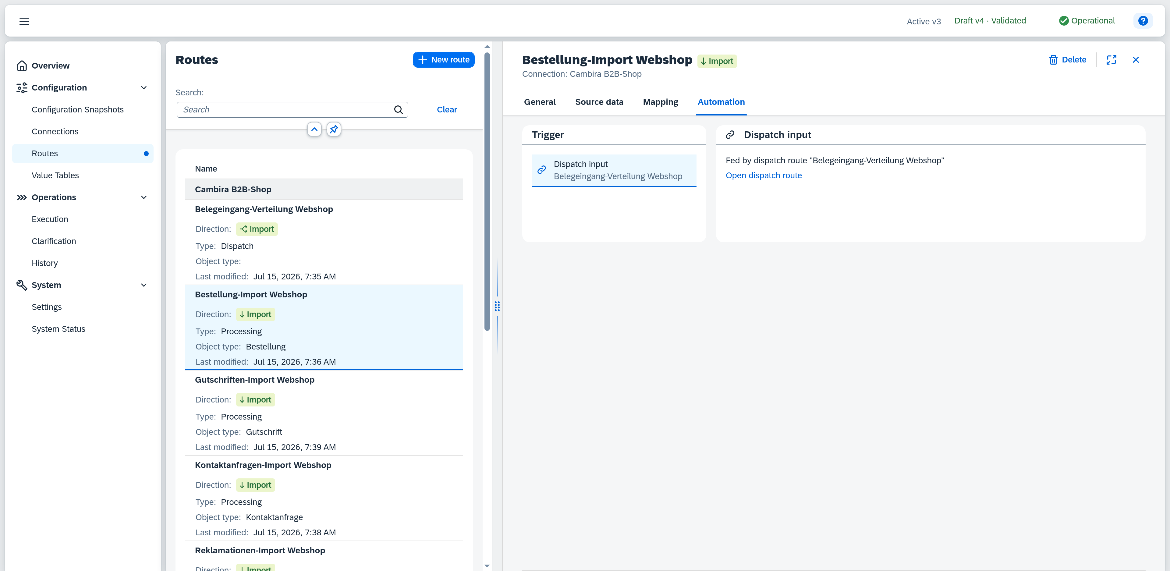Routes — Automation, distribution input