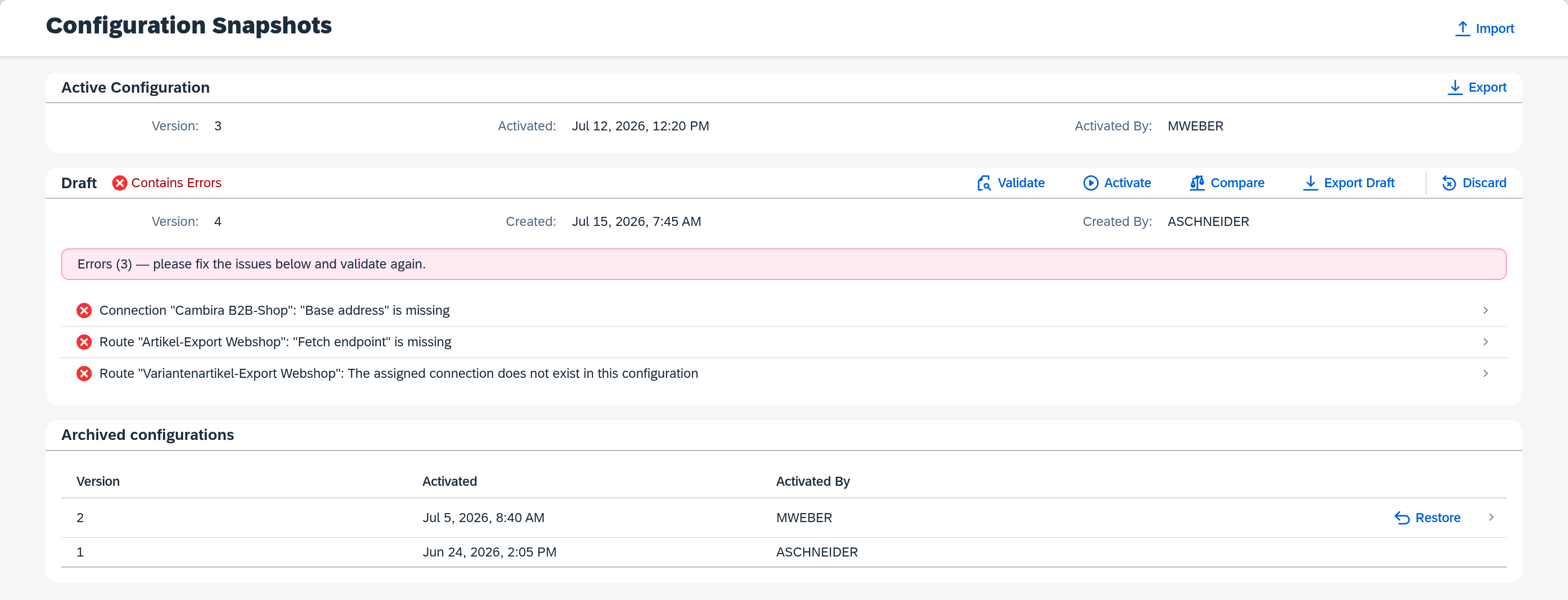 Draft with validation errors